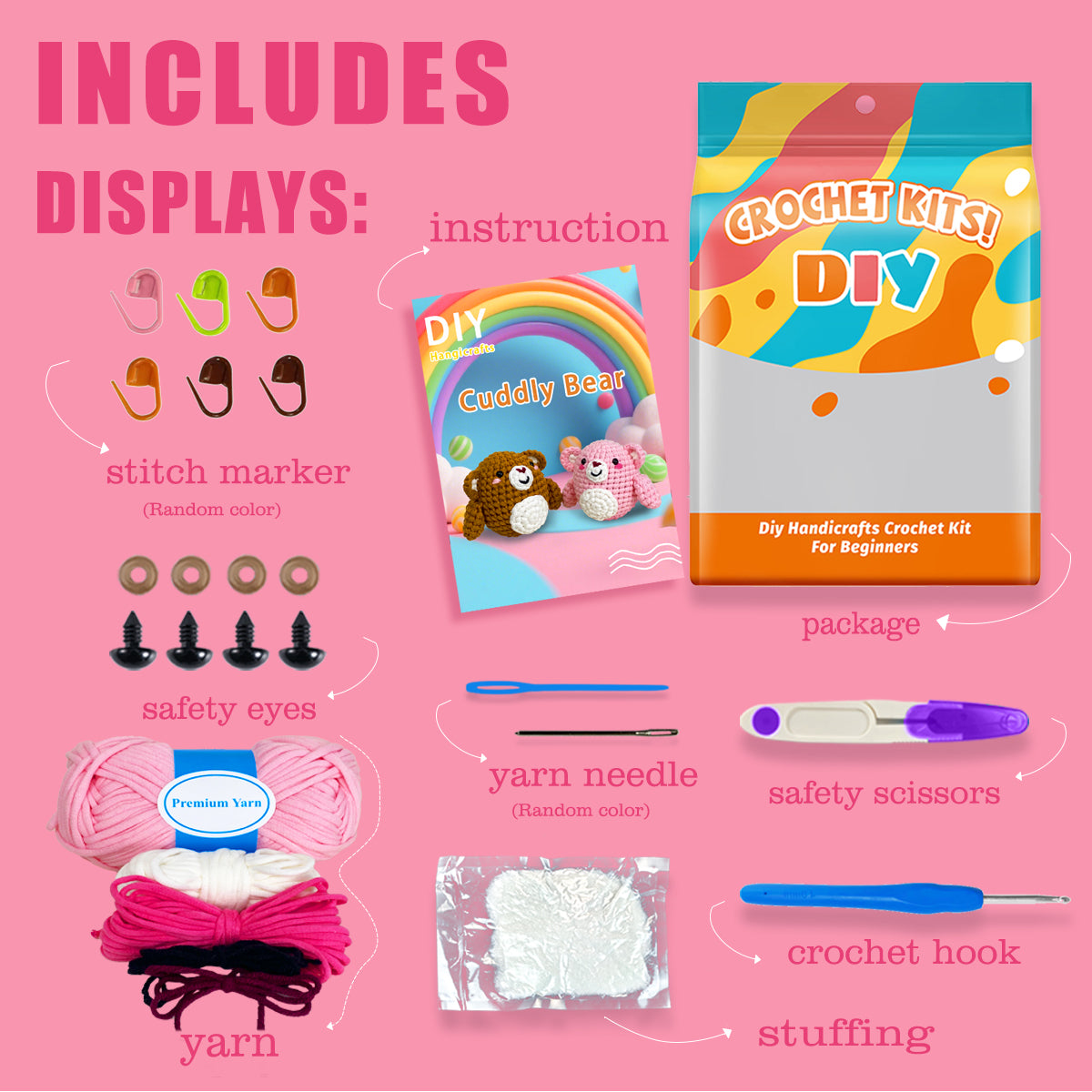 Huggins the Little Bear Pink Crochet Kit