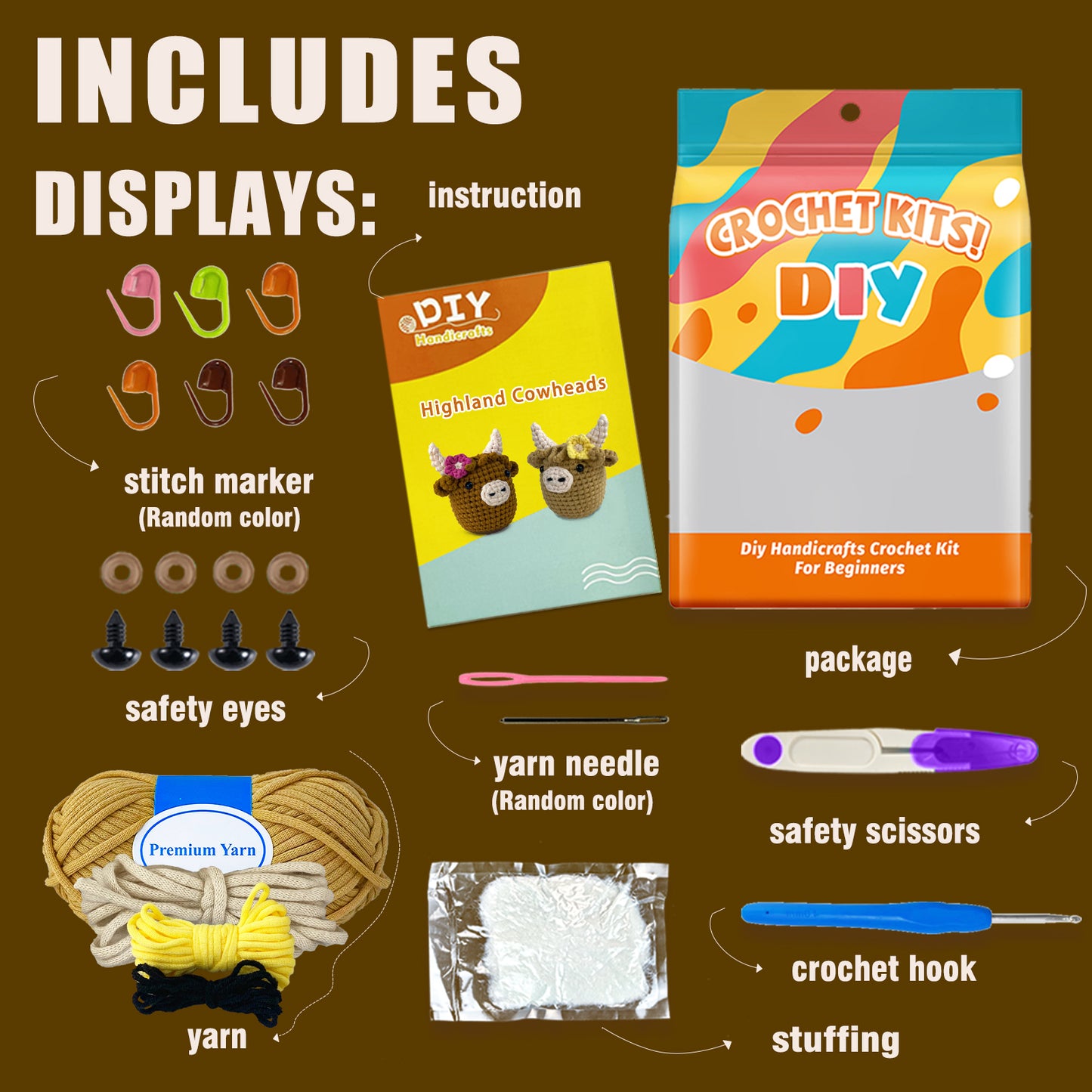 Fergus the Highland Cow Khaki Crochet Kit