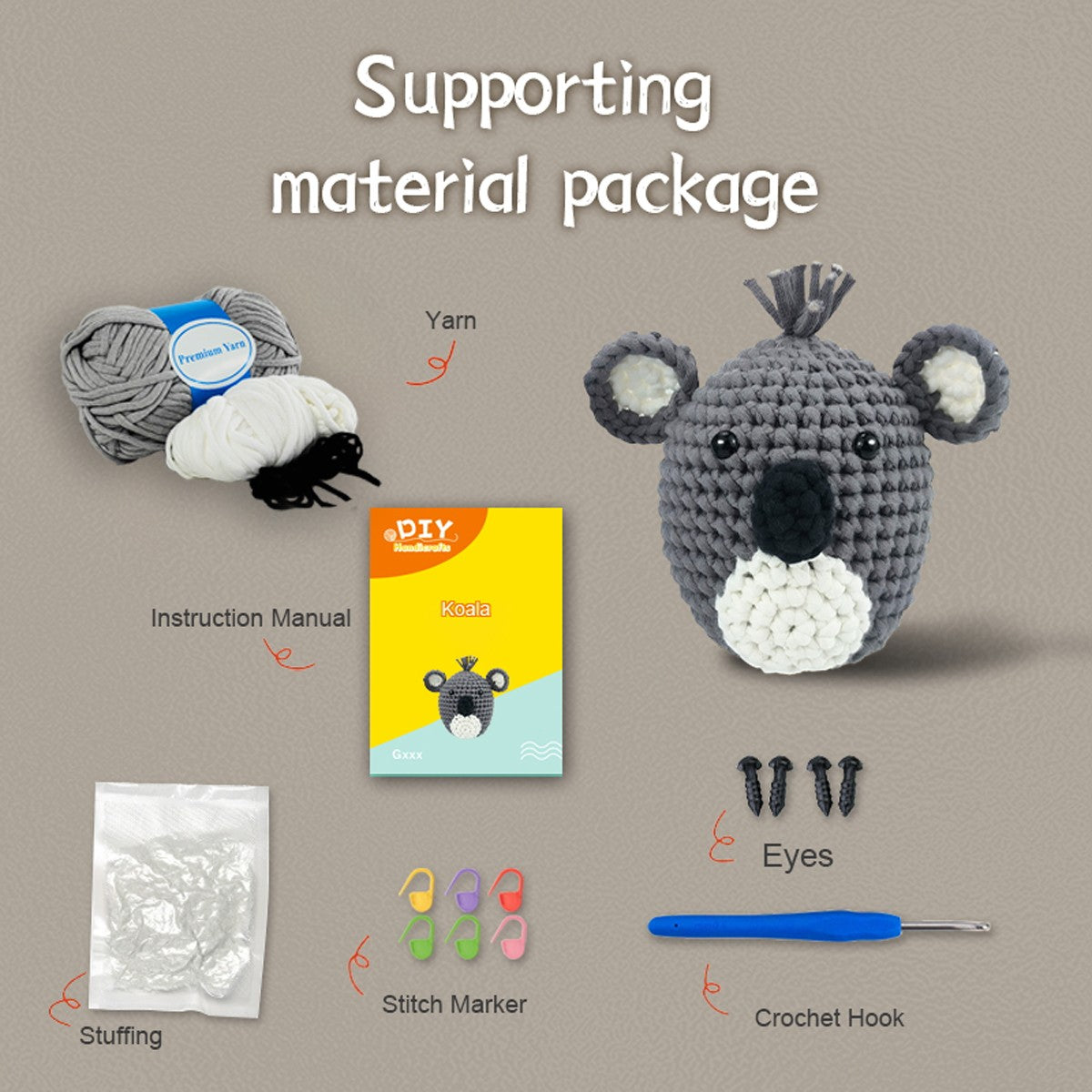 Winston the Koala grey Crochet Kit